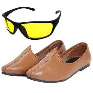 Vitoria Latest Trendy Men's Synthetic Leather Slip-On Jutti with Free Unisex Sunglasses/Tan Colour Shoes/Ethenic Shoes/Traditional Dress Shoes/Party Shoes/Size-8