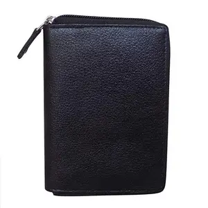 Style98 Shoes Genuine Leather Zipper Credit Card Holder Wallet for Men & Women (Black) -3292IA