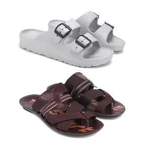 Men's Rover Lightweight Comfortable| Slides|Clogs| Sandals with Adjustable Back Strap for Men Combo(AC)-3114-1327-7 Brown-6156