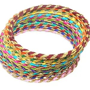 YouBella Stylish Gold Plated Multi-Color Thread Work Bangles - 12 pcs (2.6)