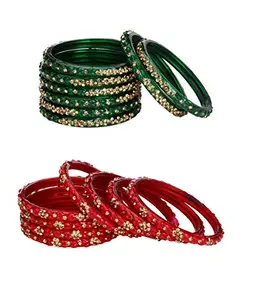Combo Party & Festivle Designer Ornamented With Colorful Beads And Figures Fancy Matching Glass Bangle Cum Kada Set Of Eight Each With Safety Box (Size 2.8 IN) (BN_2.2-104.d_bang)