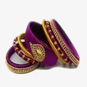pratthipati's Silk Thread Bangles Stones Chuda Bangle Set (Purple-Gold-2) (Size-2/8)