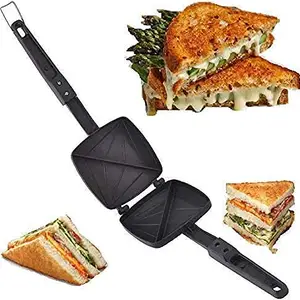 SUPERTEXON Non-Stick Aluminium Toaster And Grill Sandwich Maker For Gas(Burner Stove)(Black And Silver) image 1