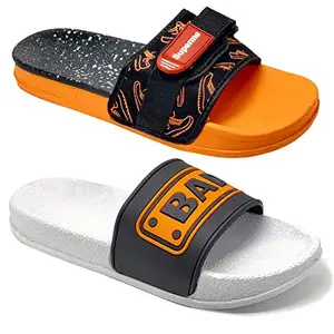 Axter Axter Multicolor Men's Casual Stylish Slides Slippers 9 UK (Set of 2 Pair) (2)-1715-1704