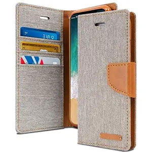 TROUNCE Modern Series Denim Cloth Flip Cover with Card & Cash Wallet Case | Magnetic Closure | Mobile Cover - Grey for iQOO Neo 7 5G
