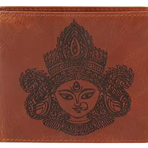 Karmanah Mother Engraved Genuine Leather Wallet with Flap and RFID Protection. (Cognac)
