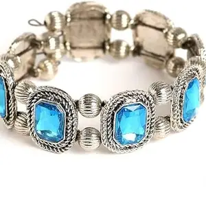 BEYTER Oxidised Sky Blue Stone Studded Bracelet with glass stone works - Slip on closure for Women