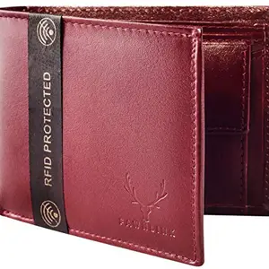 Fawnlink Men Red Casual Formal Genuine Leather RFID Wallet