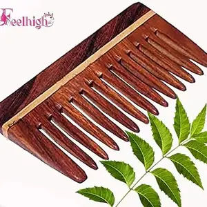 Feelhigh Wooden Neem Hair Comb - No hair Fall/Natural Comb/Organic Short Neem Wood Comb for Stimulating Hair Growth, Helps in Dandruff Removal