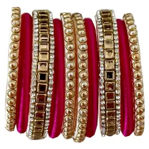 Neta Jewels Silk thread bangles kundan bangles Pink colour for use set of 10 for women/girls (2-6)