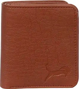 WILD EDGE Mens Tri-fold Leather Wallet | Artificial Leather Wallet for Men | Crunch Leather Wallet for Men (Brown)