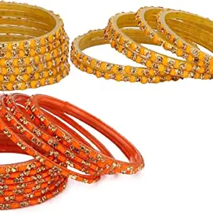 Colorful Glass Bangles/Kada Set Combo Ornamented with Colourful Chips & Beads_Bridal808 (AkBang2-AXC1.a_bang)