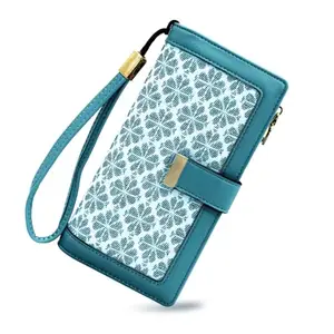 PALAY® Wallets for Women Girls Blue Bi-fold PU Leather Fashion Card Coin Holder Ladies Long Purse Vintage Embroidery Hand Purse Women