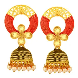 Spargz Filligeri Gold Plated Synthetic Stone & Pearl Jhumki Earring For Women, TER_435, Gold, Red