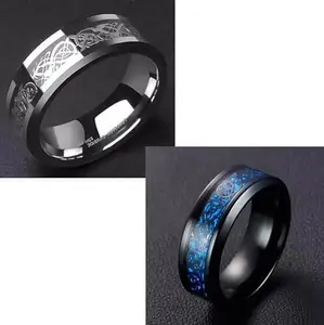 Men Valentine Smart Temperature Combo Ring Silver & Black (IR5102)