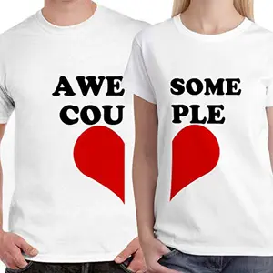 DreamBag LIMIT Fashion Store - Awesome Couple Unisex Love Couple Gift T-Shirts, Men-M/Women-XS (White)