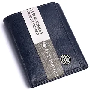 HAMMONDS FLYCATCHER Wallet for Men - Blue | Genuine Leather Trifold Money Wallet | RFID Protected Wallets for Men| 4 ATM Credit/Debit Card Slots, Hidden Pockets | Stylish Men's Purse - Gift for Him