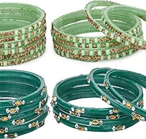 Colorful Glass Bangle/Kada Set Combo Ornamented With Colourful Chips & Beads_G1482 (AkBang2-TT1.b_bang)