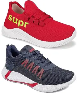 WORLD WEAR FOOTWEAR Soft, Comfortable and Breathable Canvas Lace-Ups Sports Running Shoes for Men (Multicolor, 9) (S5931)