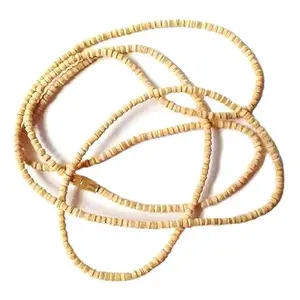 Radha creation Natural Wooden Beaded tulsi mala Long Length, Cream Colour