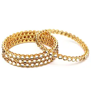 Karatcart Set of 4 Gold Plated Round Shape White Kundan Studded Bangles for Women