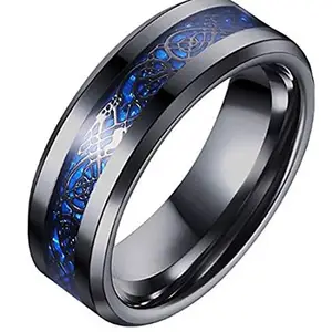Peora Black Tungsten Carbide Silvering Celtic Dragon Blue Carbon Fibre Wedding Band Ring for Men