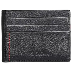 Sassora Premium Leather Unisex Bi Fold RFID Black Card Holder