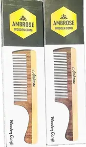 sk handicrafts Wooden Comb, Soaked In 17 Herbs, Neem & Sesame Oil For Multi-Actions Detangling, Frizz Control & Shine (Dual Tooth & Fine Tooth) Combo Pack of 2