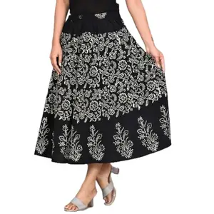 Modern Kart Pure Cotton A-Line Traditional Printed Skirt: Timeless Elegance for Every Occasion (XL) Black