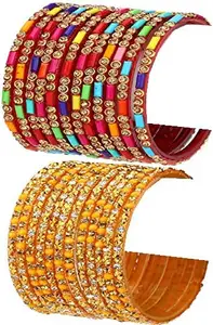 Colorful Glass Bangles/Kada Set Combo Ornamented with Colourful Chips & Beads_Bridal969 (AkBang2-AADH1.a_bang)