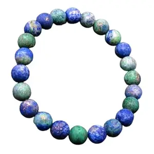 RRJEWELZ Natural Dioptase Chrysocolla Malachite Shattuckite Round Shape Smooth Cut 8mm Beads 7.5 inch Stretchable Bracelet for Healing, Meditation, Prosperity, Good Luck | STBR_03051