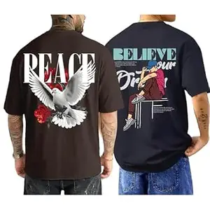ENCIGER Men's Oversized Cotton T-Shirt Pack | Drop Shoulder Graphic Printed Casual Streetwear Combo | Baggy Hip-Hop Tshirts