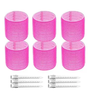 SIYAA 6-Piece Self-Grip Hair Rollers Set with 6 Metal Clips for Effortless Heat-Free Curls, Volumizing Curlers for Fast and Easy Styling, Reusable and Salon-Quality Tools, Suitable for All Hair Types, Pink (PINK-01, Medium)