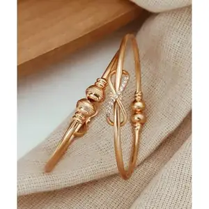 Rose Gold Brass Elite Elegant Bracelet/Bangles for Women | Adjustable | Cubic Zirconia/American Diamond | Size 2.3 | 2 Pcs | B&B_2.3_5at9ei