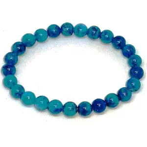 RRJEWELZ Natural Apatite Round Shape Smooth Cut 6mm Beads 7.5 inch Stretchable Bracelet for Healing, Meditation, Prosperity, Good Luck | STBR_00746