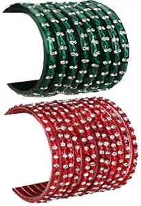 Somil Fashion Glass Bangles/Kada Combo Set for Women and Girls - Ideal for Weddings, Parties, and Festivals - Available in 4 Sizes - Includes 20 Stylish Bangles/Kada in Attractive Green & Red Colors