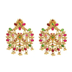 Shining Jewel - By Shivansh Shining Jewel Traditional Indian Antique Gold Temple Jewellery Crystals,CZ Temple Chandbali Bridal Earrings For Women (SJE_91)