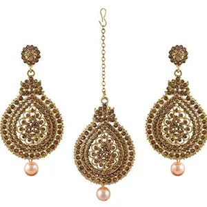 Darsha Collections Gold Plated Ethnic Big Size Earrings and maang Tikka Set for Women