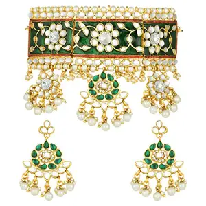 Peora 18K Gold Plated Rani Padmavati Dulhan Bridal Wedding Necklace Jewellery Set for Women