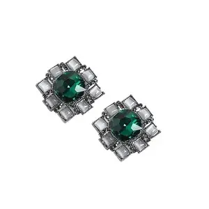 SOHI Women's Emerald Green Emerald Soiree Stud Earrings For Casual Wear | One-Size | Alloy Material |Push Back Closure | Artificial Stone Earrings Crafted For Woman & Girls