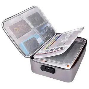 MGGC Fiberglass Document Storage Organizer Multilayer File Pocket & Waterproof Zipper Bag Multipurpose with Password Lock for Office Document, Passport, Notebook, Laptop, Tablet, Certificate. (Grey)