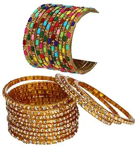 Somil Fashion Glass Bangles/Kada Combo Set for Women and Girls - Ideal for Weddings, Parties, and Festivals - Available in 4 Sizes - Includes 24 Stylish Bangles/Kada in Attractive Multi & Golden Colors