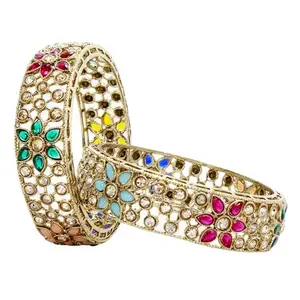 HERVERSE Multi Color Crystal Stone Antique Gold Plated Bangle Jewelery Set for Women and Girls BL AB-04 2.4 Antique