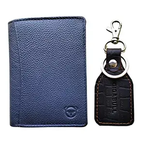 GIGABULL Men's Genuine Leather Wallet and Keychain Combo Blue