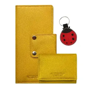 ABYS Genuine Leather Yellow Long Women Wallet||Unisex Card Holder with Keyring Combo Offer