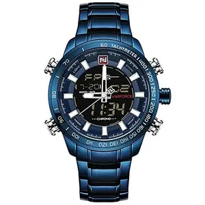 NAVIFORCE Analog-Digital Quartz Stainless Steel Round Dial Men's Watch Blue NF9093-BEBE by LexXiv
