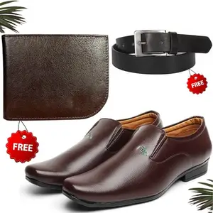 Modern Trendy Formal Shoes/Party Shoes/Shoes Combo with Free Wallet & Belt for Men and Boys (BAZAAR3716_TCC-BR-2005) Multicolor