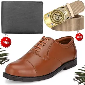 Vitoria Men's Aadab PU Formal/Party Shoes | Shoes Combo with Free Wallet & Belt | Stylish & Comfortable | Ideal for Office, Casual Outings, Parties (5351_VTOR-BLK-1010) (Multicolor)(Size: 6UK)