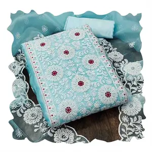 KIMISHA Women's Sky Organza Embroidered Unstitched Dress Material