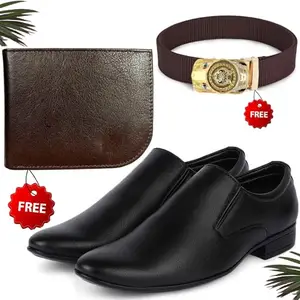 Vitoria Men's PU Formal/Party Shoes | Shoes Combo with Free Wallet & Belt | Stylish & Comfortable | Ideal for Office, Casual Outings, Parties (2487_TCC-BR-401) (Multicolor)(Size: 7UK)